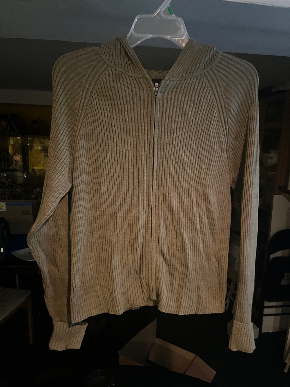 Medium Sag Harbor Ribbed Zip Hoodie Cardigan - Taupe